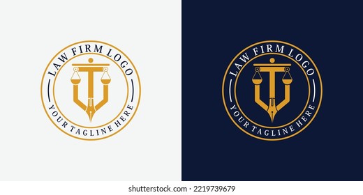 lawyer logo design with pen emblem creative concept premium vector