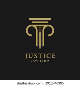 Lawyer Logo Design Vector Template Linear Style. Shield Sword Law Legal Signs