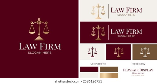 lawyer logo elegant red and gold justice