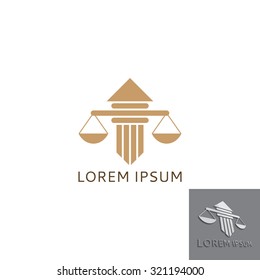 Lawyer logo with greece column. Concept of logo of lawyer in the form of scales and  greece column.