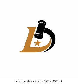 Lawyer logo with judge's hammer concept, letter L and letter D logo