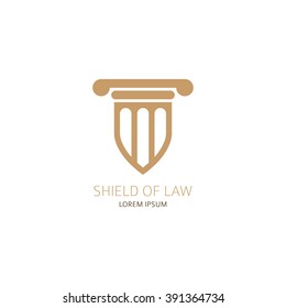 Lawyer logo template. Law office logo in the form of shield with greece column. Vector illustration.