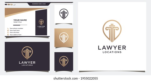 Lawyer logo template with pin concept and business card design. Premium Vector