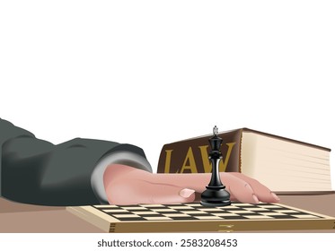 Lawyer making a strategic move on a chessboard with law book