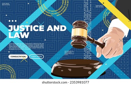 Lawyer office. Judge gavel and law design illustration concept with modern Blue and Yellow color concept design. banner. poster. vector Illustration on EPS 10