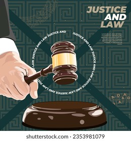 Lawyer office. Judge gavel and law design illustration concept with Luxury Green and Gold color concept design. banner. poster. vector Illustration on EPS 10