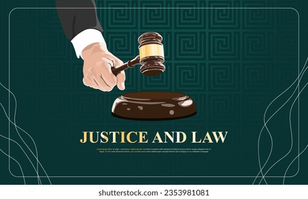 Lawyer office. Judge gavel and law design illustration concept with Luxury Green and Gold color concept design. banner. poster. vector Illustration on EPS 10