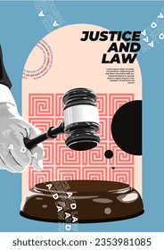 Lawyer office. Judge gavel and law design illustration concept with classic black and white and pastel color concept design. banner. poster. vector Illustration on EPS 10