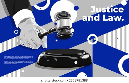 Lawyer office. Judge gavel and law design illustration concept with modern Abstract black and white and blue color concept design. banner. poster. vector Illustration on EPS 10