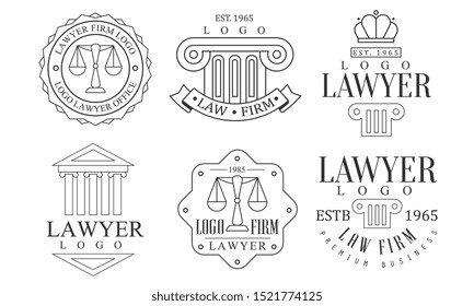 Lawyer Office Logos Retro Logo Set, Law Firm Premium Business Labels Vector Illustration