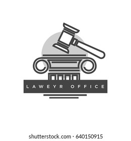 Lawyer office logotype with judges wooden hammer illustration