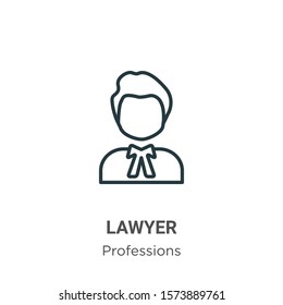 Lawyer outline vector icon. Thin line black lawyer icon, flat vector simple element illustration from editable professions concept isolated on white background