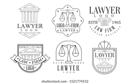 Lawyer Retro Logo Set, Law Firm Premium Business Labels Vector Illustration