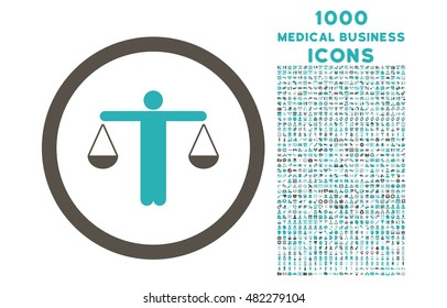 Lawyer rounded vector bicolor icon with 1000 medical business icons. Set style is flat pictograms, grey and cyan colors, white background.