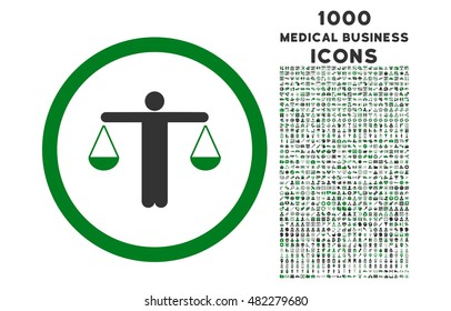 Lawyer rounded vector bicolor icon with 1000 medical business icons. Set style is flat pictograms, green and gray colors, white background.