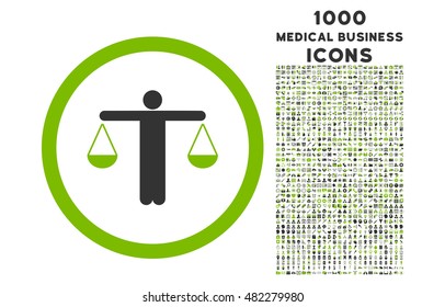 Lawyer rounded vector bicolor icon with 1000 medical business icons. Set style is flat pictograms, eco green and gray colors, white background.