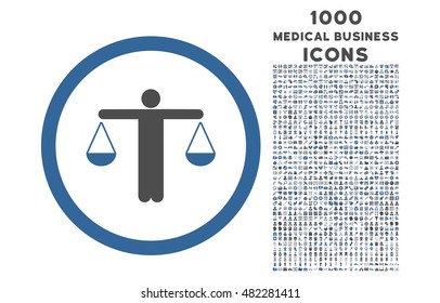 Lawyer rounded vector bicolor icon with 1000 medical business icons. Set style is flat pictograms, cobalt and gray colors, white background.