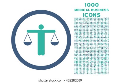 Lawyer rounded vector bicolor icon with 1000 medical business icons. Set style is flat pictograms, cobalt and cyan colors, white background.