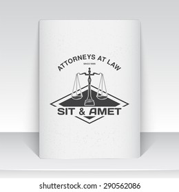 Lawyer services. Law office. The judge, the district attorney, the lawyer of vintage labels. Scales of Justice. Court of law symbol. Typographic labels, logos and badges. Flat vector illustration