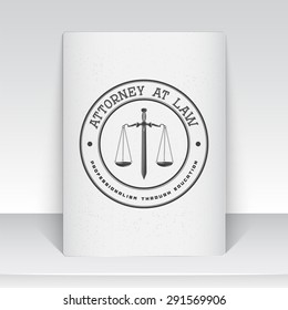 Lawyer services. Law office. The judge, the district attorney, the lawyer of vintage labels. Scales of Justice. Court of law symbol. Typographic labels, logos and badges. Flat vector illustration