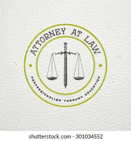 Lawyer services. Law office. The judge, the district attorney, the lawyer of vintage labels. Old retro vintage grunge. Typographic labels, stickers, logos and badges. Flat vector illustration