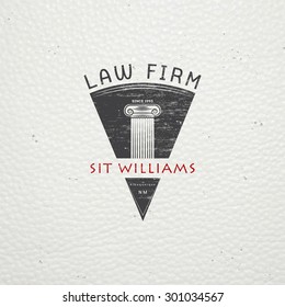 Lawyer services. Law office. The judge, the district attorney, the lawyer of vintage labels. Old retro vintage grunge. Typographic labels, stickers, logos and badges. Flat vector illustration