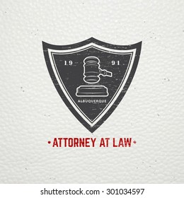 Lawyer services. Law office. The judge, the district attorney, the lawyer of vintage labels. Old retro vintage grunge. Typographic labels, stickers, logos and badges. Flat vector illustration