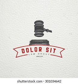 Lawyer services. Law office. The judge, the district attorney, the lawyer of vintage labels. Old retro vintage grunge. Typographic labels, stickers, logos and badges. Flat vector illustration