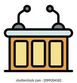 Icono del puesto del abogado. Contorno de abogado stand vectorial icono color plano aislado