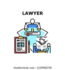 Concepto de icono vector de apoyo a abogados. Apoyo A Los Abogados Y Consultas Con Los Clientes, Asesoramiento Y Protección De La Información Confidencial. Papel Y Consultoría Advocar Ilustración De Color De Trabajo