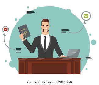 The lawyer tries to find the correct answer. Vector illustration