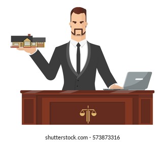 The lawyer is trying to help a client to sue house. Vector illustration