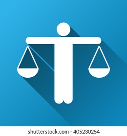 Lawyer vector toolbar icon for software design. Style is a white symbol on a square blue background with gradient long shadow.