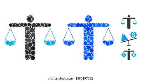Lawyer weight mosaic of circle elements in variable sizes and shades, based on lawyer weight icon. Vector circle elements are organized into blue composition.
