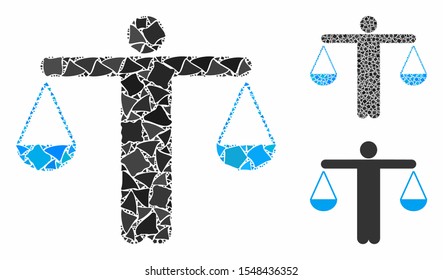 Lawyer weight mosaic of tuberous elements in variable sizes and color tints, based on lawyer weight icon. Vector joggly elements are united into mosaic.