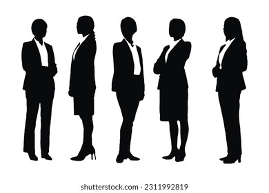 Lawyer women with anonymous faces. Female counselor wearing uniforms silhouette bundle. Girl lawyer silhouette collection. Female counselor silhouette set vector on a white background.