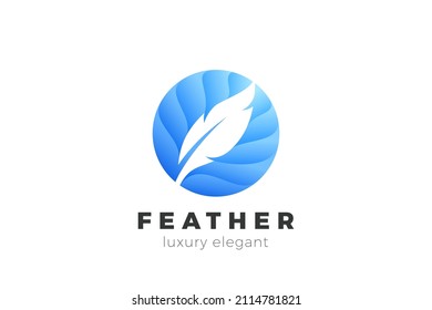 Lawyer Writer Logo Feather Quill symbol Circle shape vector design template Negative space style.