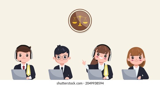 Lawyers Online character set. Thai lawyer cartoon legal advice online.