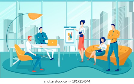 Lawyers Professional Team Give Legal Assistance and Consulting to Businessman, Presenting Explanation Chart. Attorney Support in Financial Transaction and Estate Purchasing. Flat Vector Illustration.