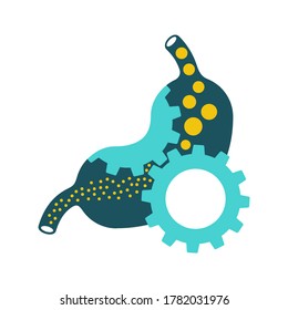 Laxative Icon - Human Stomach With Gear Box Mechanicm Inside - For Gastro Medical Drugs Packaging  - Isolated Vector Emblem 