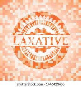 Laxative orange tile background illustration. Square geometric mosaic seamless pattern with emblem inside.