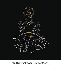 Laxmi pooja and akshaya tritiya festival line art on dark background.