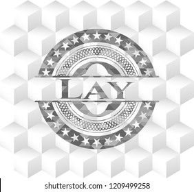 Lay grey emblem with geometric cube white background