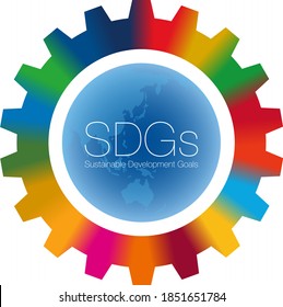 Lay out gears colored with symbol gradation around the illustration of the earth. Imagination illustration of Sustainable Development Goals (Created with vector data)