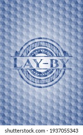 Lay-by blue emblem with geometric background. Vector Illustration. Detailed. 