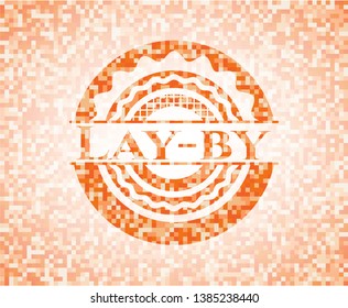 Lay-by orange tile background illustration. Square geometric mosaic seamless pattern with emblem inside.