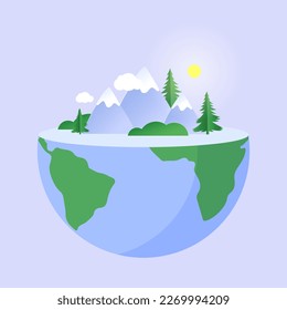 A layer of Earth with a mountain landscape. Illustration for World Earth Day in digital craft style. Save the Earth.