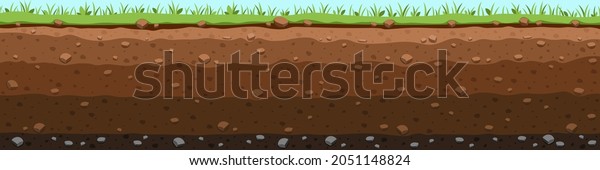 Layer of fertile soil. Cut with grass\
sections of chernozem and clay layers with stones farm field for\
planting and plot of virgin vector\
land