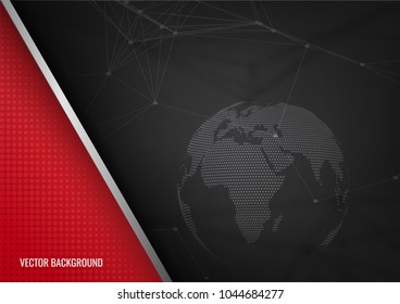 Layer geometric overlap dimension abstract black background red colorful wallpaper with world map globe vector. 