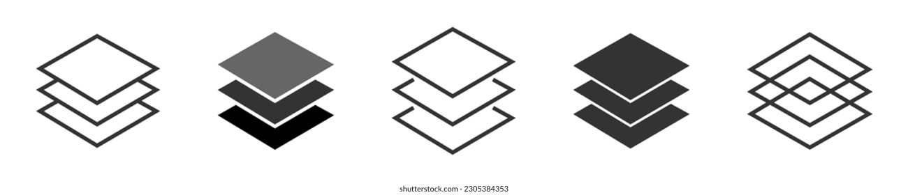 Layer icon set. Layers icons collection. Vector illustration.